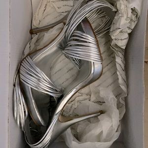 Silver open toe heels